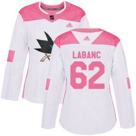 Wholesale Cheap Adidas Sharks #62 Kevin Labanc White/Pink Authentic Fashion Women\'s Stitched NHL Jersey