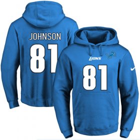 Wholesale Cheap Nike Lions #81 Calvin Johnson Blue Name & Number Pullover NFL Hoodie