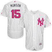 Wholesale Cheap Yankees #15 Thurman Munson White Strip Flexbase Authentic Collection Mother's Day Stitched MLB Jersey