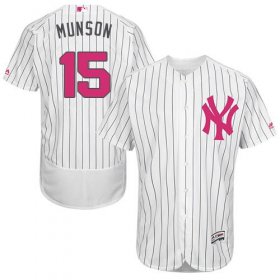 Wholesale Cheap Yankees #15 Thurman Munson White Strip Flexbase Authentic Collection Mother\'s Day Stitched MLB Jersey