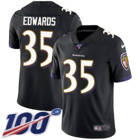 Wholesale Cheap Nike Ravens #35 Gus Edwards Black Alternate Men\'s Stitched NFL 100th Season Vapor Untouchable Limited Jersey