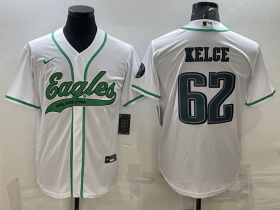 Wholesale Cheap Men\'s Philadelphia Eagles #62 Jason Kelce White With Patch Cool Base Stitched Baseball Jersey
