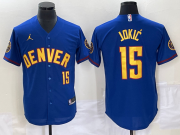 Wholesale Cheap Men's Denver Nuggets #15 Nikola Jokic Blue With Patch Stitched Baseball Jersey