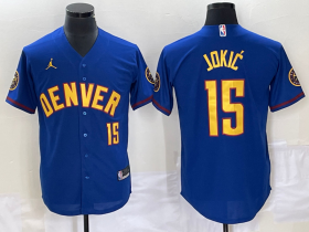 Wholesale Cheap Men\'s Denver Nuggets #15 Nikola Jokic Blue With Patch Stitched Baseball Jersey