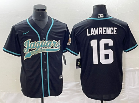 Wholesale Cheap Men\'s Jacksonville Jaguars #16 Trevor Lawrence Black With Patch Cool Base Stitched Baseball Jersey