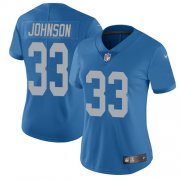 Wholesale Cheap Nike Lions #33 Kerryon Johnson Blue Throwback Women's Stitched NFL Vapor Untouchable Limited Jersey