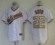 Wholesale Cheap Men's Washington Nationals #22 Juan Soto White Gold Stitched MLB Cool Base Nike Jersey