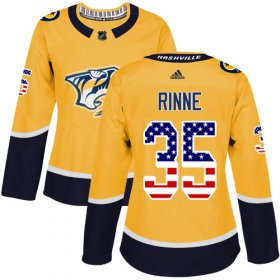 Wholesale Cheap Adidas Predators #35 Pekka Rinne Yellow Home Authentic USA Flag Women\'s Stitched NHL Jersey