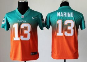 Wholesale Cheap Nike Dolphins #13 Dan Marino Aqua Green/Orange Youth Stitched NFL Elite Fadeaway Fashion Jersey