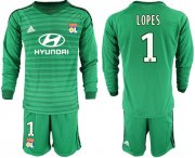 Wholesale Cheap Lyon #1 Lopes Green Goalkeeper Long Sleeves Soccer Club Jersey