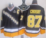 Wholesale Cheap Penguins #87 Sidney Crosby Black/Yellow CCM Throwback 2017 Stanley Cup Finals Champions Stitched NHL Jersey