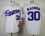 Wholesale Cheap Mitchell and Ness 1982 Expos #30 Tim Raines White Blue Strip Stitched Throwback MLB Jersey