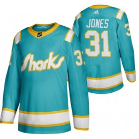 Wholesale Cheap San Jose Sharks #31 Martin Jones Men\'s Adidas 2020 Throwback Authentic Player NHL Jersey Teal