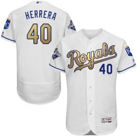 Wholesale Cheap Royals #40 Kelvin Herrera White 2015 World Series Champions Gold Program FlexBase Authentic Stitched MLB Jersey