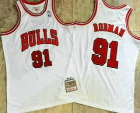 Wholesale Cheap Men\'s Chicago Bulls #91 Dennis Rodman 1997-98 White Hardwood Classics Soul AU Throwback Jersey