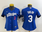 Wholesale Cheap Women's Los Angeles Dodgers #3 Chris Taylor Blue 2022 Number Cool Base Stitched Nike Jersey