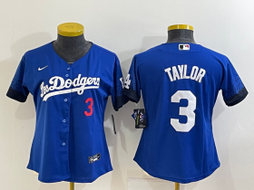 Wholesale Cheap Women\'s Los Angeles Dodgers #3 Chris Taylor Blue 2022 Number Cool Base Stitched Nike Jersey