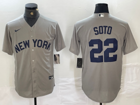 Cheap Men\'s New York Yankees #22 Juan Soto Name 2021 Grey Field of Dreams Cool Base Stitched Baseball Jersey