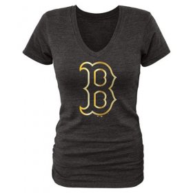 Wholesale Cheap Women\'s Boston Red Sox Fanatics Apparel Gold Collection V-Neck Tri-Blend T-Shirt Black