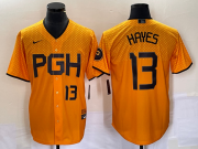 Wholesale Cheap Men's Pittsburgh Pirates #13 KeBryan Hayes Number Gold 2023 City Connect Stitched Jersey1
