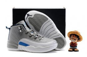 Wholesale Cheap Kids\' Air Jordan 12 Shoes Wolf gray/white-blue