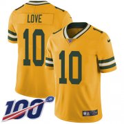 Wholesale Cheap Nike Packers #10 Jordan Love Yellow Men's Stitched NFL Limited Rush 100th Season Jersey