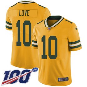 Wholesale Cheap Nike Packers #10 Jordan Love Yellow Men\'s Stitched NFL Limited Rush 100th Season Jersey