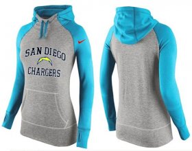 Wholesale Cheap Women\'s Nike Los Angeles Chargers Performance Hoodie Grey & Light Blue