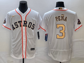 Wholesale Cheap Men\'s Houston Astros #3 Jeremy Pena 2023 White Gold World Serise Champions Patch Flex Base Stitched Jersey