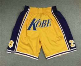 Wholesale Cheap Men\'s Los Angeles Lakers #8 #24 Kobe Bryant Yellow Just Don Swingman Throwback Shorts
