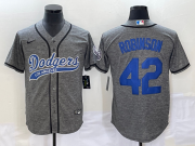 Wholesale Cheap Men's Los Angeles Dodgers #42 Jackie Robinson Grey Gridiron Cool Base Stitched Baseball Jersey