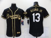 Wholesale Cheap Men's Atlanta Braves #13 Ronald Acuna Jr Black 2021 Golden Edition Stitched Flex Base Nike Jersey