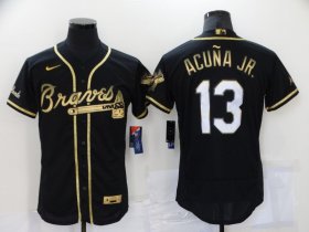 Wholesale Cheap Men\'s Atlanta Braves #13 Ronald Acuna Jr Black 2021 Golden Edition Stitched Flex Base Nike Jersey