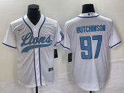 Wholesale Cheap Men's Detroit Lions #97 Aidan Hutchinson White With Patch Cool Base Stitched Baseball Jersey