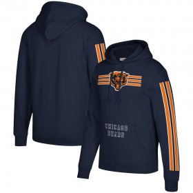 Wholesale Cheap Chicago Bears Mitchell & Ness Three Stripe Pullover Hoodie Navy