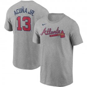 Wholesale Cheap Atlanta Braves #13 Ronald Acuna Jr. Nike Name & Number T-Shirt Gray