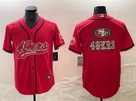 Cheap Mens San Francisco 49ers Red Team Big Logo With Patch Cool Base Stitched Baseball Jersey