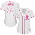 Wholesale Cheap Athletics #34 Rollie Fingers White/Pink Fashion Women's Stitched MLB Jersey