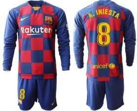 Wholesale Cheap Barcelona #8 A.Iniesta Home Long Sleeves Soccer Club Jersey