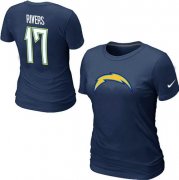 Wholesale Cheap Women's Nike Los Angeles Chargers #17 Phillip Rivers Name & Number T-Shirt D.Blue