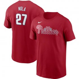 Wholesale Cheap Philadelphia Phillies #27 Aaron Nola Nike Name & Number T-Shirt Red