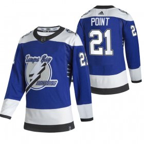 Wholesale Cheap Tampa Bay Lightning #21 Brayden Point Blue Men\'s Adidas 2020-21 Reverse Retro Alternate NHL Jersey