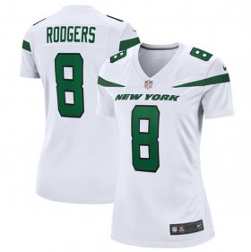 Cheap Women\'s New York Jets #8 Aaron Rodgers White Stitched Game Football Jersey(Run Small)