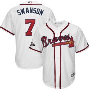 Wholesale Cheap Atlanta Braves #7 Dansby Swanson Majestic 2019 Postseason Official Cool Base Player Jersey White