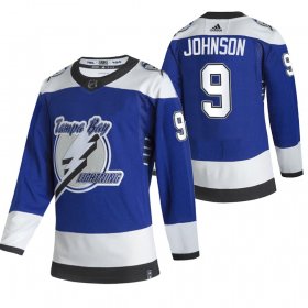 Wholesale Cheap Tampa Bay Lightning #9 Tyler Johnson Blue Men\'s Adidas 2020-21 Reverse Retro Alternate NHL Jersey