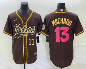 Wholesale Cheap Men\'s San Diego Padres #13 Manny Machado Number Brown NEW 2023 City Connect Cool Base Stitched Jersey