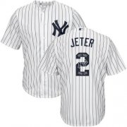 Wholesale Cheap Yankees #2 Derek Jeter White Strip Team Logo Fashion Stitched MLB Jersey