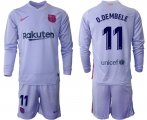 Wholesale Cheap Men 2021-2022 Club Barcelona Second away purple Long Sleeve 11 Soccer Jersey