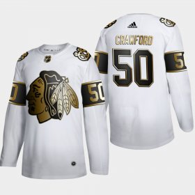 Wholesale Cheap Chicago Blackhawks #50 Corey Crawford Men\'s Adidas White Golden Edition Limited Stitched NHL Jersey