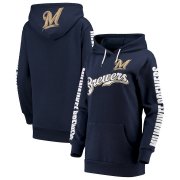 Wholesale Cheap Milwaukee Brewers G-III 4Her by Carl Banks Women's Extra Innings Pullover Hoodie Navy